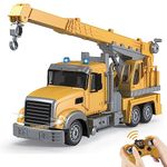 QuirkyGlee Remote Control Crane Truck Toy, Kids RC Construction Vehicles Toys W/Sounds& Lights, 350° Rotating Cab, Extended Lifting Arms, Gift for Boys Kids 4 5 6 7 8 9 10 11 Year Old