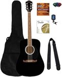 Fender Dreadnought Acoustic Guitar - Black Bundle with Gig Bag, Tuner, Strap, Strings, Picks, Fender Play Online Lessons, and Austin Bazaar Instructional DVD