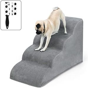 4 Steps Dog Ramp/Stairs for Beds and Couches,MOOACE Pet Stairs with High Density Expand Immediately Foam, Washable Cover and Pet Hair Remover Roller - Reduce Stress on Pet Joints/Easy to Walk