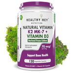HealthyHey Nutrition Natural Vitamin K2 + Natural D3 - Non-GMO | Non-Synthetic 120 Veg. Capsules