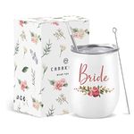 CARAKNOTS Bride Tumbler Wedding Gifts for Bride Wine Tumbler White Bridal Shower Gifts for Bride Cup Bachelorette Party Gifts for Bride Wine Glass Wedding Tumbler for Bride to Be Gifts 12 OZ