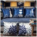 Vendola Eat Drink Love Satin Microfiber 250TC Cushion Pillow Covers, Navy Blue, Set of 5 (24X24 Inches, Eat Drink Love)