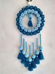 PulGos Dream Catcher - Modern Macrame Wall Hanging, Modern Style Hoop with Woolen Accents (Golden with Blue Beads), Elegant Dream Catcher for Home Décor, Unique Wall Hanger for Any Space.