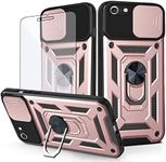 Asuwish Phone Case for iPhone 6plus 6splus 6/6s Plus with Slide Camera Cover and Tempered Glass Screen Protector Hard Stand Ring Holder Cell iPhone6 6+ iPhone6s 6s+ i 6P 6a S Six iPhone6splus RoseGold