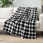 PAVILIA Flannel Fleece Throw Blanket for Sofa Couch | Super Soft Velvet Plaid Pattern Checkered Decorative Throw | Warm Cozy Lightweight Microfiber | 50 x 60 Inches Plaid White/Black