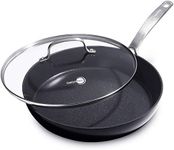 GreenPan SearSmart Hard Anodized Healthy Ceramic Nonstick, 12" Frying Pan Skillet with Lid, PFAS-Free, Textured Surface, Dishwasher Safe, Black