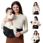 Momcozy CPC-Certified Baby Hip Carrier - Adjustable Waistband with Original 3D Belly Protector & Ergonomic EVA Massage Board, Various Pockets for Newborns to Toddlers up to 45lbs (Black, Medium)