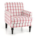 COSTWAY Accent Chair, Upholstered Single Sofa Chair Leisure Lounge Armchair with Nailhead Trim, Solid Rubber Wood Legs Comfy Occasional Tub Chair for Living Room, Bedroom and Office, Red Checkerboard