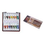 Camel Camlin Kokuyo Artist 40ml Acrylic Color Shade - 12 Shades (Multicolor) Paint Brush Series 66 - Round Synthetic Gold, Set of 7