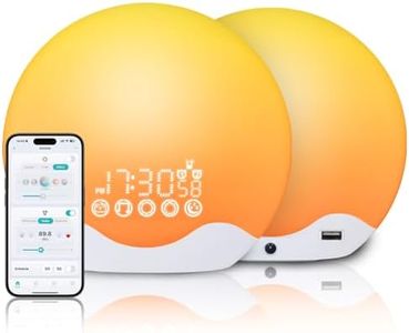 SWNEPOF Sunrise Alarm Clock Wake Up Light with App Control, Dual-Sided Light Simulation, 12 Colours, 20 Brightness Levels, Natural Sounds, Dual Alarms, Snooze, USB Charger, Touch Panel
