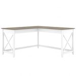 Bush Furniture Key West 60W Modern Farmhouse L Shaped Desk in Pure White and Shiplap Gray | 60-Inch Corner Table for Home Office