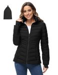 ROYAL MATRIX Women's Lightweight Puffer Jacket, Packable Puffer Jacket Quilted Jacket Winter Warm Hooded Puffer Jacket (Black, L)