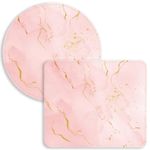 Mouse Pad, Square and Round Mouse Pads [2 Pack,10.3 x 8.7 inch and Dia 8.7 inch], Cute Small Mousepad, Stitched Edge Mouse Pads for Desk, Gaming Mouse Mat for Computer Laptop Office-Pink Marble 4