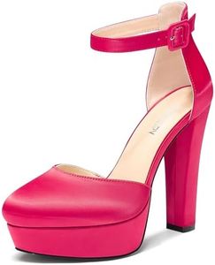 MAGIOPY Donna Alto High Blocco Piattaforma Tacco Heel Chiusa Rotonda Punta Cinturino alla Caviglia Two-Piece Pumps Fibbia Raso Dress Scarpe 13 CM Heels Pesca 35 EU