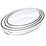 Shopiable Store Borosilicate Baking Dish Rectangular Serving Tray Bowl Microwave and Oven Dish Clear (Oval Set of 3 (2500 Ml, 1600 Ml, 700 Ml))