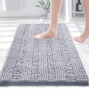 DAWNDIOR Gray Chenille Bathroom Rugs Bath Mats for Bathroom Non Slip Absorbent Washable Quick Dry Thick Microfiber Luxury Gray Bath Rugs for Tub Floor Rubber Backing(20’’x32’’)