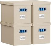 FHSQX File Box with Lid-File Organizer Box Set of 2 Portable Hanging File Box-Decorative Filing Storage Boxes for Office & Home File Cabinet (Beige, 14 x 9.3 x 10.9 in (4Pack))