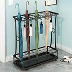 ybaymy 21-Slot Umbrella Holder Stand Black Metal Umbrella Stand Commercial Freestanding Umbrella Holder Umbrella Storage Rack with Water Collection Tray and 24 Hooks for Entryway Home Office Patio