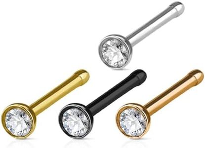 Cubic Zirconia Press Fit Nose Bone Stud Titanium IP 316L Surgical Steel (18GA - 4 PIECE NOSE BONE COMBO *GOLD, STEEL, ROSE GOLD, BLACK*)