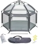 POP 'N GO Baby Playpen - Indoor & Outdoor Playpen for Babies and Toddlers - Baby Beach Tent, Foldable, Portable W/Canopy, Travel Bag, & Mosquito Net - Pop Up Pack and Play Tent (Anchor Grey)