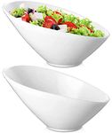 Yesland 2 Pack Porcelain Angled Serving Bowls Ceramic White Salad Bowls Set Slanted Bowls, 26oz (770ml)