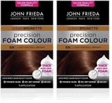John Frieda Precision Foam Colour 6N, Salon-Finish Light Natural Brown Hair Dye, Permanent Light Natural Brown Hair Colour, 100% Grey Coverage (Pack of 2)