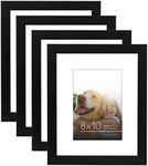 Americanflat 4 Piece 8x10 Black Picture Frame Set - Displays 5x7 with Mat and 8x10 Without Mat - Composite Wood with Shatter Resistant Glass - Horizontal and Vertical Formats for Wall and Tabletop