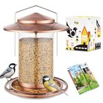 iBorn Metal Bird Feeder for Outside Hanging,Wild Bird Feeders for Cardinal,18cm Large Roof &Tray Brushed Copper 6 Port (Seed is not Included)