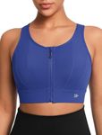 Yvette Front Closure Sports Bras for Women High Support Large Bust Supportive Sports Bra High Impact for Running,Royal Blue,L+