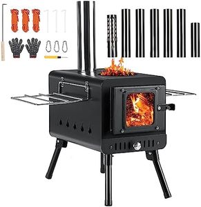 DEERFAMY Tent Stove, Burning Stove with 7 Section Chimney Pipes, Camping Stove Portable for Tent, Hot Tent Stove for Outdoor Heating & Cooking, Ice Fishing, Hunting, Black…