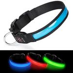 Benxdara Light Up Dog Collar USB Rechargeable, Adjustable LED Dog Collar with 3 Lighting Modes for Small Medium Large Dogs Walking for the Dark Safely - Blue - M