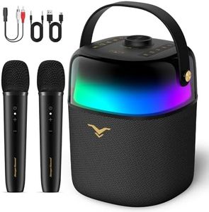 Karaoke Machine for Adults and Kids, Portable Bluetooth Speaker 80W with Two Wireless Microphones, PA System with Bass/Treble Adjustment, RGB Party Lights, Supports FM/AUX/USB/6.35mm for Home Outdoor