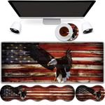 4 in 1 Mouse Pad Combo, Large Gaming Mouse Pad + Keyboard Wrist Support + Mouse Wrist Rest + Coaster, Table Pad with Stitched Edge Memory Foam Ergonomic Wrist Pad Set, American Flag Art Bald Eagle