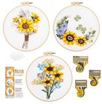 GLTAYLMY 3 Sets Embroidery Starter Kit with Pattern and Instructions, Cross Stitch Set, Stamped Embroidery Kits with 3 Embroidery Clothes with Pattern, 1 Embroidery Hoop(Sunflower)