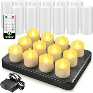 HL Flameless Candles with Remote Timer, 100+Hours Rechargeable Waterproof Outdoor Candles Tea Lights with Charging Base, Warm White LED Votive Floating Tealights for Festival Wedding Party Decor-12pcs