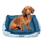 BESTIE PET PRODUCTS Seagulls Lounger Dog Bed 26 X 20 X 7 Inches for Dogs & Cats with Removable Cover- Luxury Sofa Style, Non-Slip Bottom, Washable, Indoor/Outdoor- Medium, Peacock Blue