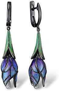 Santuzza Purple Tulip Silver Drop Earrings Genuine 925 Sterling Silver Exquisite Flower Handmade Enamel Dangle Earring Jewelry For Women