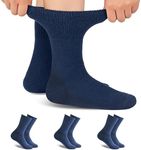 Forcool Diabetic Socks Mens Womens Non Binding Loose Top Seamless Toe Non Blister Merino Wool Quarter Circulation Crew Mid Calf Diabetes Dress Socks, Large 3 Pairs Navy Blue