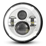 Dot Approved 7Inch Chrome LED Headlight Compatible with Haley Motorcycle Tour,FLD,Softail Heritage,Street Glide,Road King,Electra Glide,Yamaha V-Star Road Star Wrangler