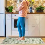 Colorful PVC Kitchen Mats, Non Slip Kitchen Mats for Floor Cushioned Kitchen Rugs and Mats, Waterproof Toilet Mat for Kitchen,Home, Bathroom,Floor,Sink,Laundry (Green Flower, 45 * 120cm)