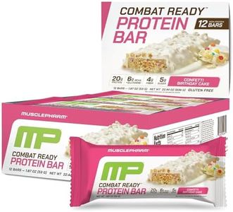 MusclePharm Combat Ready Protein Bar, Confetti Cake High Protein Bars, Combat Cravings, Fuel Performance & Meet Energy Demands, 20g Protein from Whey Protein, 4g Fiber, Gluten Free, 12 Bars