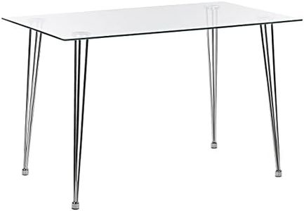 Tavolo da Pranzo Rettangolare Moderno 120 x 70 cm Piano in Vetro temperato Argento