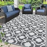 HEBE Reversible Outdoor Rugs Patio Rug 5'x8' Waterproof Outdoor Carpet Patio RV Camping Rug Outdoor Area Rug Mat for Patio, RV, Deck, Beach, Balcony, Camper, Porch,Gray