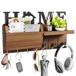 HapiRm Key Holder for Wall, Key Hanger with Home Design, Key Hooks Wall Mounted with Mail Sorter for Entryway, Mudroom, Hallway, Bedroom, Kitchen, Office (7 Hooks, Brown)