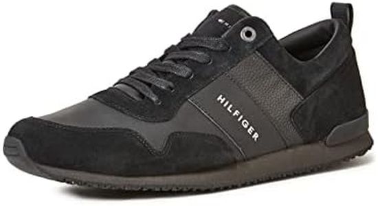 Tommy Hilfiger Men's Iconic Leather Suede Mix Runner Fm0fm00924 Sneakers, 8.5 UK, Black, 11 US