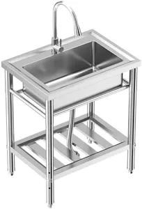 Zstar Free Standing Stainless Steel Single Bowl, Commercial Restaurant Kitchen Sink Set with Cold & Hot Water, Stainless Steel Sink for Kitchen and Bathroom Farmhouse Style (28in)