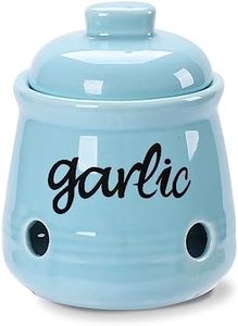 HAOTOP Garlic Keeper with Lid, Ceramic Mini Garlic Saver Container for Countertop, Farmhouse Kitchen Decor (Turquoise)