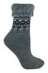 Sock Snob - Ladies Turn Over Top Warm Thermal Winter Nordic Wool Blend Home Bed Socks (4-8 uk, 11 Charcoal)