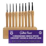 The Quilted Bear Beech Wood Crochet Hooks Set with Box – Crochet Set of 9 Ergonomic Crochet Hooks with Stylish Beech Wood Handles & Durable Steel Crochet Hook Heads (Wooden Display Box Included)