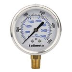 Solimeta 0-5000psi Liquid Filled Pressure Gauge, 2.5" Bourdon Tube Pressure Gauge, Stainless Steel Case